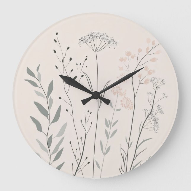 Minimal Botanical Clock – Soft Wildflower (Front)