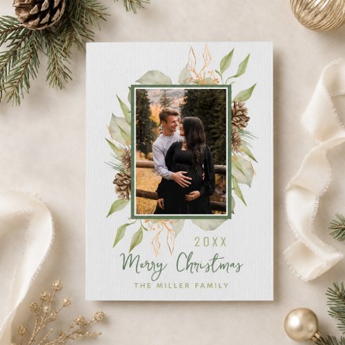 Minimal Botanical Evergreen Photo Christmas Card