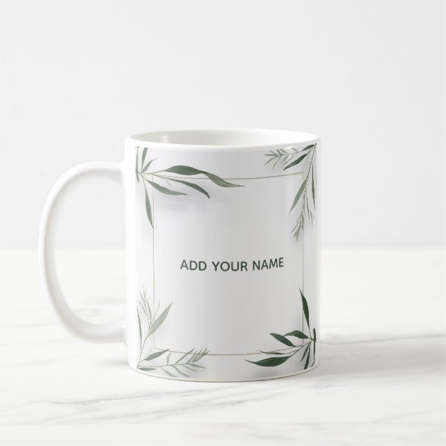 Minimal Botanical Frame Custom Name Mug (Left)