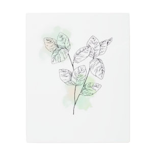 Minimal Botanical Leaf Line Art Metal Wall Art