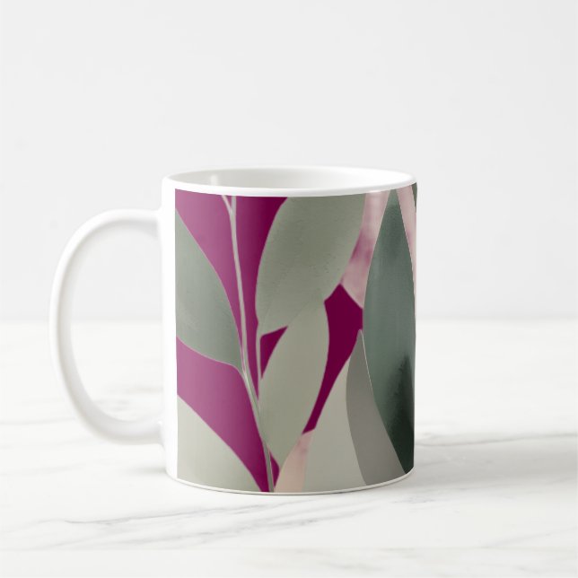Minimal Botanical Leaf Pattern Coffee Mug (Left)