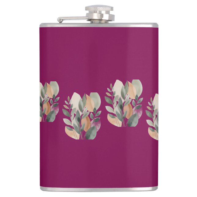 Minimal Botanical Leaf Pattern Flask (Front)