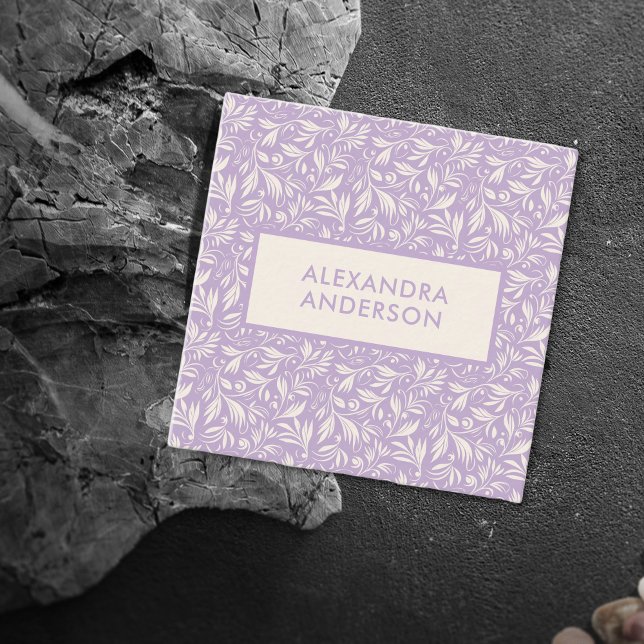 Minimal Botanical Leaves Pattern Lavender Square Business Card (Minimal Botanical Leaves Pattern Lavender Square Business Card)