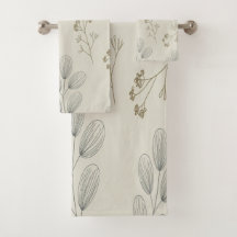 Minimal Botanical Line Art Bath Towel