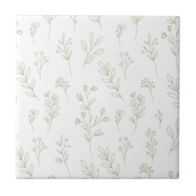 Minimal Botanical Line Art Pattern (10) Ceramic Tile (Front)