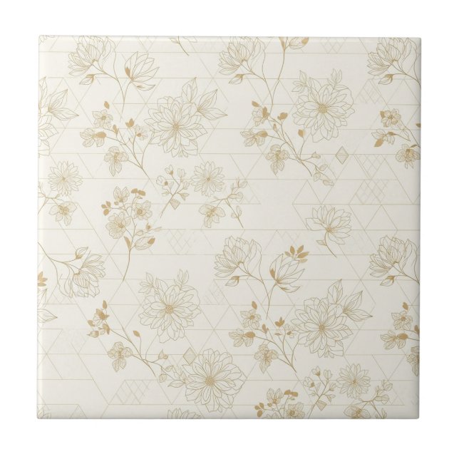 Minimal Botanical Line Art Pattern (1) Ceramic Tile (Front)