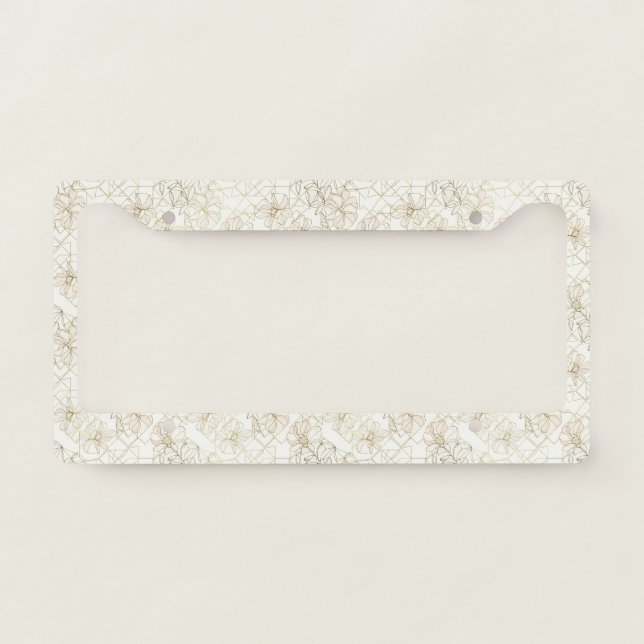 Minimal Botanical Line Art Pattern (1) License Plate Frame (Front)