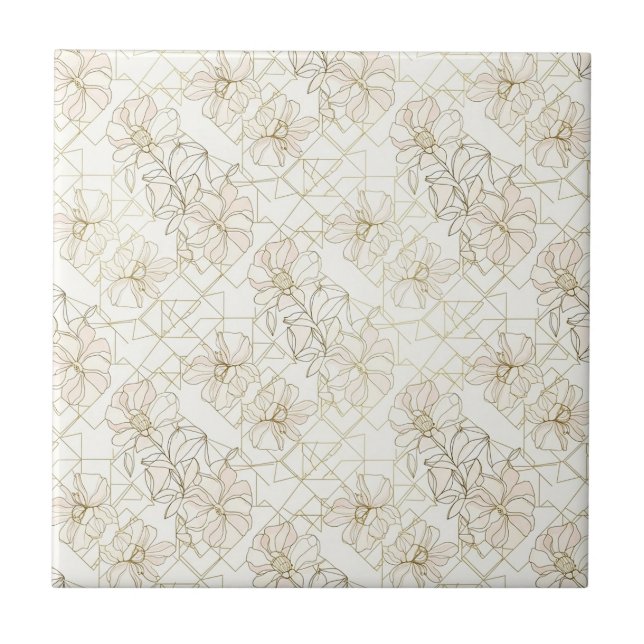 Minimal Botanical Line Art Pattern (2) Ceramic Tile (Front)