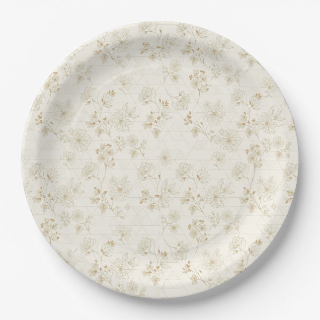 Minimal Botanical Line Art Pattern (2) Paper Plates (Front)