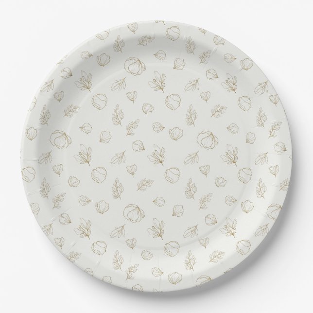 Minimal Botanical Line Art Pattern (3) Paper Plates (Front)