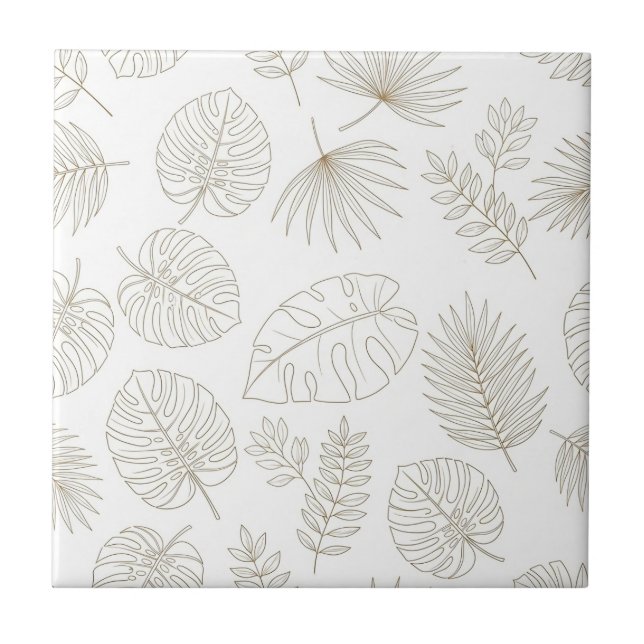 Minimal Botanical Line Art Pattern (4) Ceramic Tile (Front)
