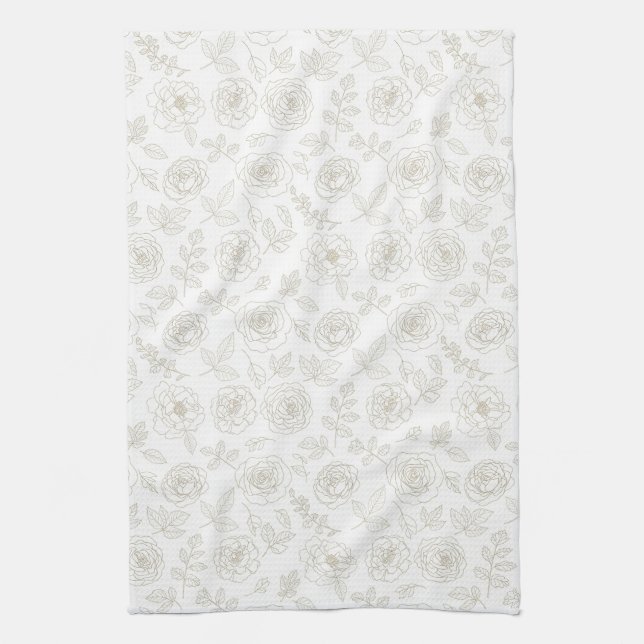 Minimal Botanical Line Art Pattern (4) Kitchen Towel (Vertical)