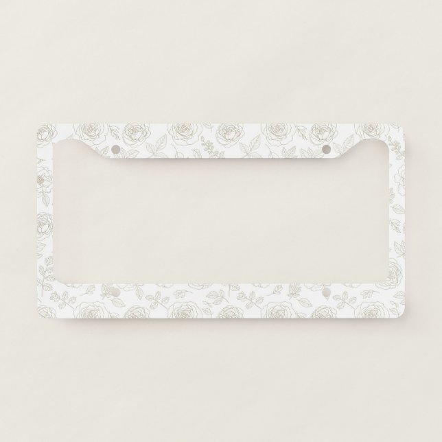 Minimal Botanical Line Art Pattern (4) License Plate Frame (Front)