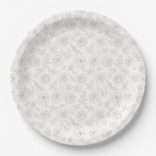 Minimal Botanical Line Art Pattern (4) Paper Plates (Front)