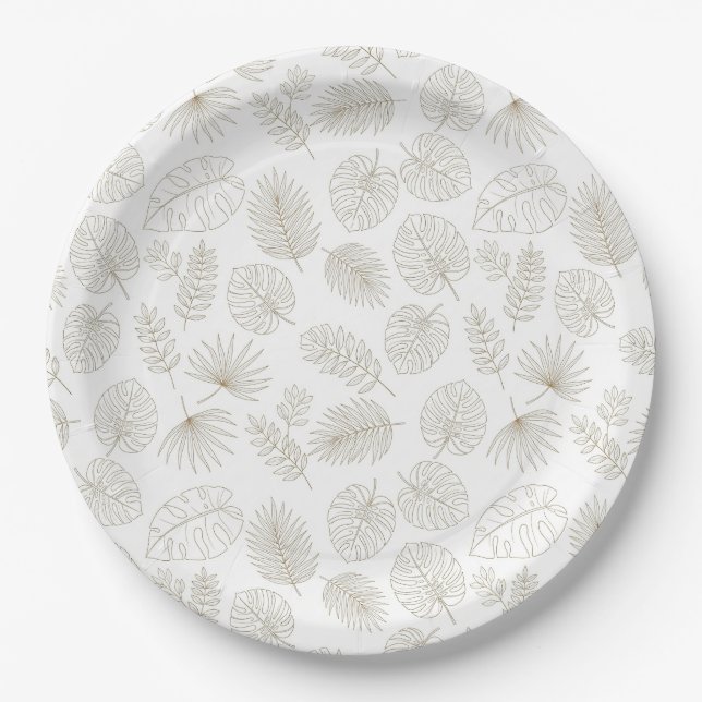Minimal Botanical Line Art Pattern (5) Paper Plates (Front)