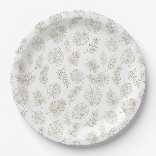 Minimal Botanical Line Art Pattern (6) Paper Plates (Front)