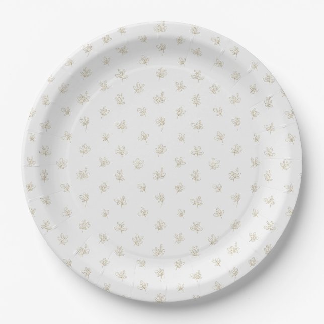 Minimal Botanical Line Art Pattern (7) Paper Plates (Front)