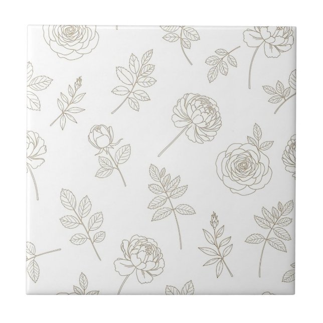 Minimal Botanical Line Art Pattern (8) Ceramic Tile (Front)
