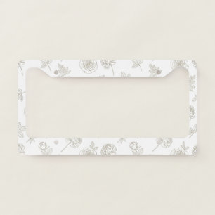 Minimal Botanical Line Art Pattern (8) License Plate Frame