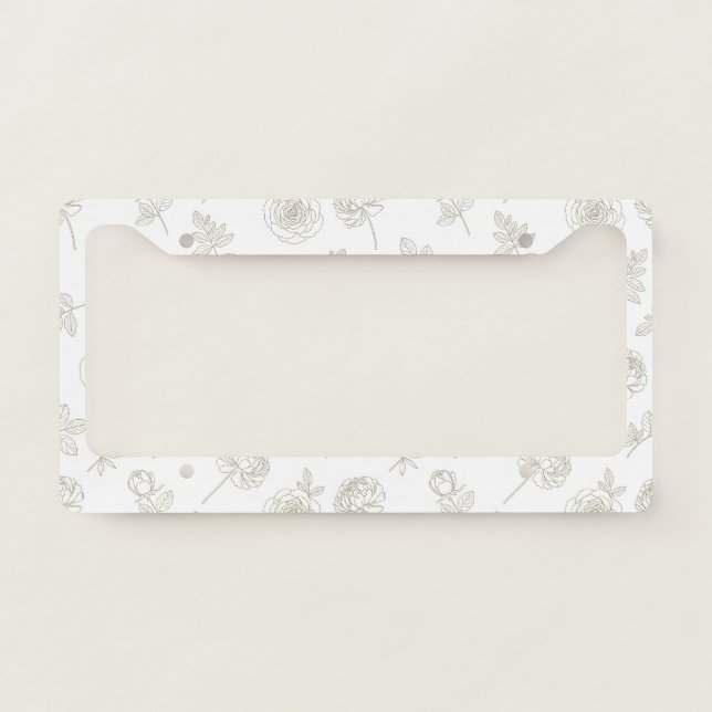 Minimal Botanical Line Art Pattern (8) License Plate Frame (Front)
