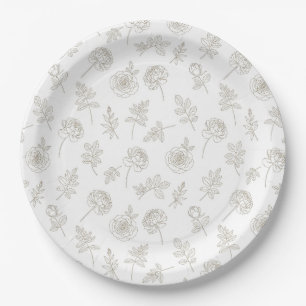 Minimal Botanical Line Art Pattern (8) Paper Plates