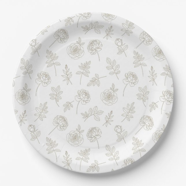 Minimal Botanical Line Art Pattern (8) Paper Plates (Front)