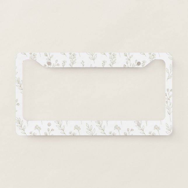 Minimal Botanical Line Art Pattern (9) License Plate Frame (Front)