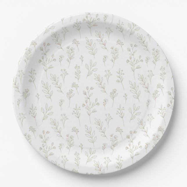 Minimal Botanical Line Art Pattern (9) Paper Plates (Front)