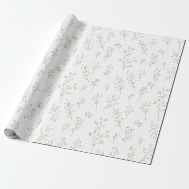 Minimal Botanical Line Art Pattern (9) Wrapping Paper (Unrolled)