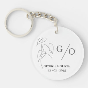 Minimal Botanical Line Art Wedding Favor Keychain