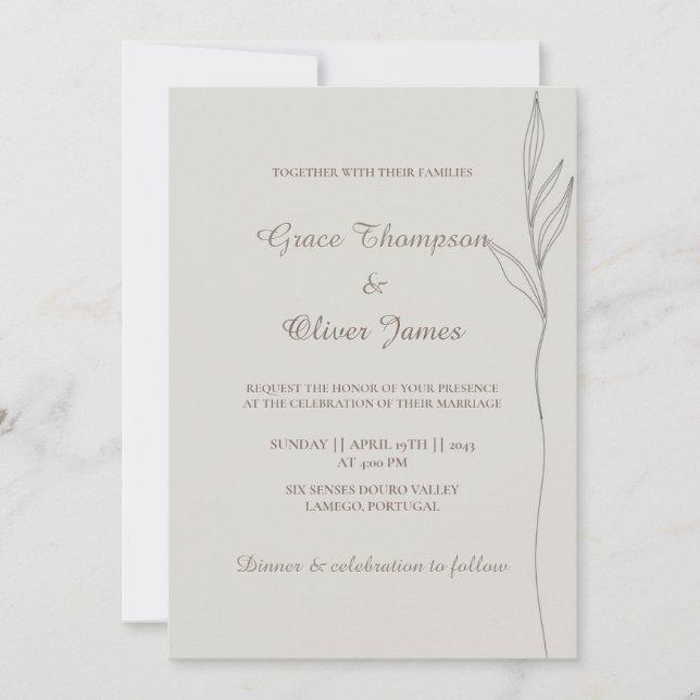 Minimal Botanical Line Art Wedding Invitation (Front)