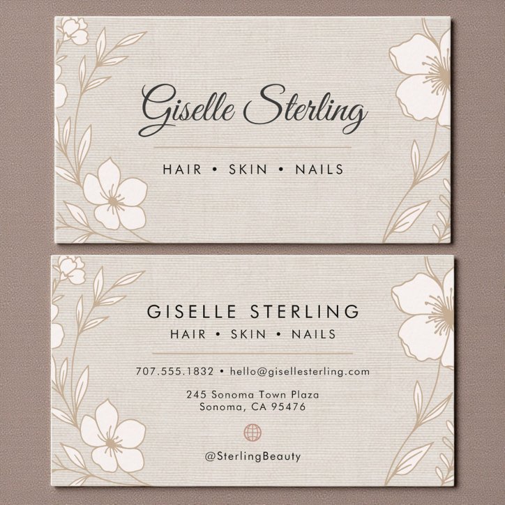 Minimal Botanical Linen Name Typography Business Card
