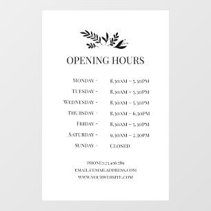 Minimal Botanical Logo Opening Hours  Window Cling
