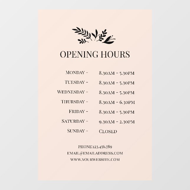 Minimal Botanical Logo Opening Hours  Window Cling (Sheet)
