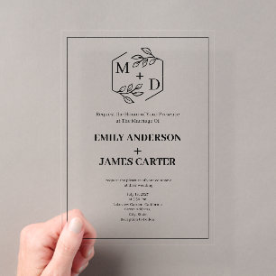Minimal Botanical Monogram Wedding Border Acrylic Invitations