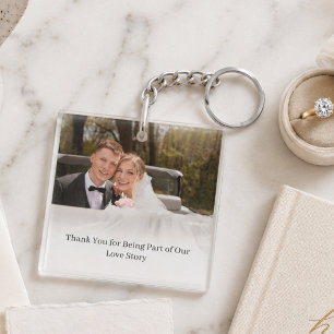 Minimal Botanical Monogram Wedding Photo Thanks Keychain