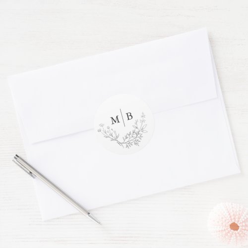 Minimal Botanical Monogrammed Wedding Classic Round Sticker