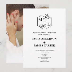 Minimal Botanical Photo Monogram Wedding Invitation