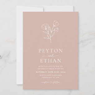 Minimal Botanical Pink Wedding Invitation PEYTON