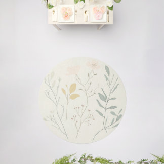 Minimal Botanical Round Rug – Soft Neutral