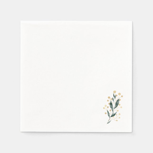 Minimal Botanical | Soft Greenery & Gold Accent Napkins (Front)