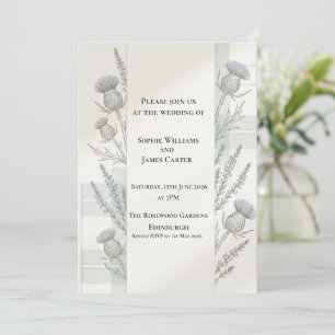 Minimal Botanical Thistle Lavender Scottish Weddin Invitation