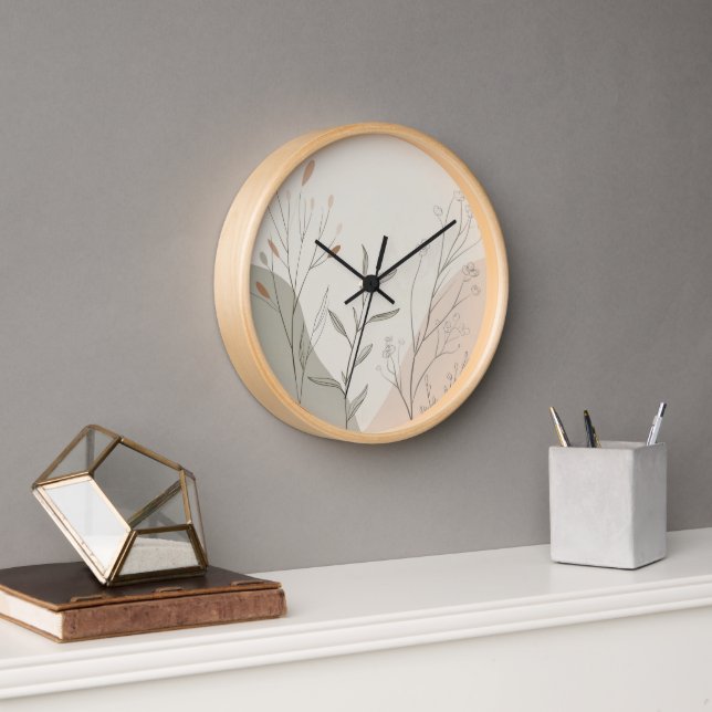 Minimal Botanical Wall Clock – Abstract Wildflower (Office)