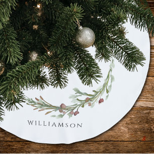 Minimal Botanical Watercolor Wreath Brushed Polyester Tree Skirt