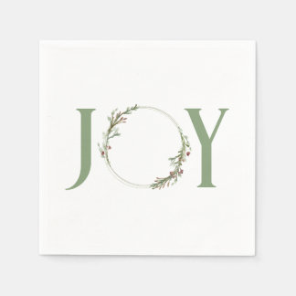 Minimal Botanical Watercolor Wreath Joy Christmas Napkins