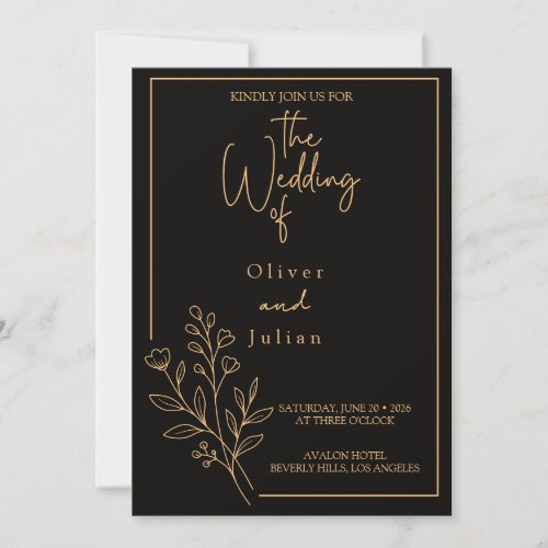 Minimal Botanical Wedding Invitation | Elegant Bla