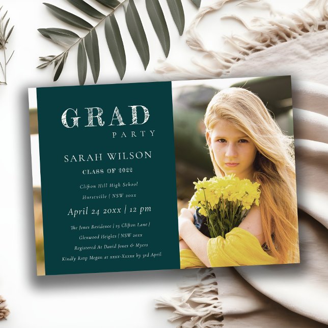 Minimal Bottle Green Clean Photo Graduation Party Invitation (Creator Uploaded)