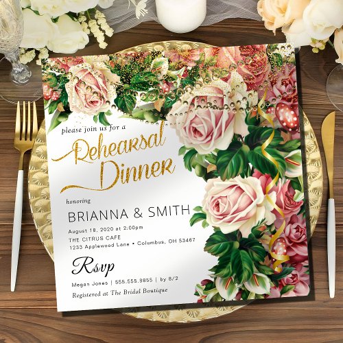 Minimal Bouquet Elegant Rehearsal Dinner  Invitation