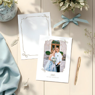 Minimal Bow & Ribbon Photo Frame Script Wedding  Thank You Card