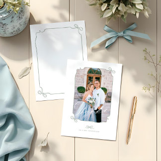 Minimal Bow & Ribbon Photo Frame Script Wedding  Thank You Card